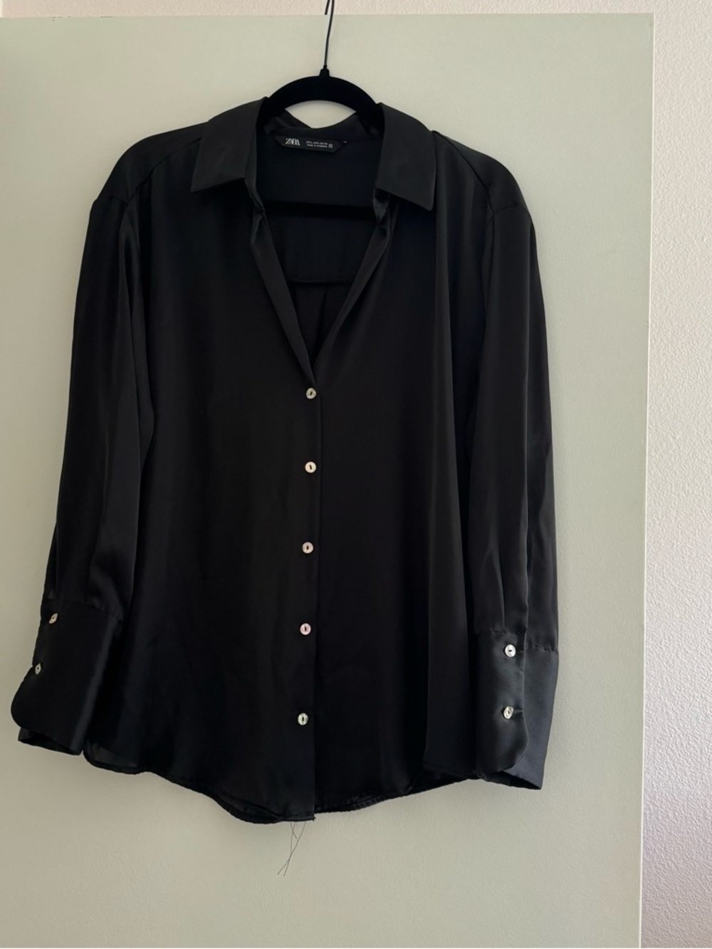Zara Black Satin-Look Women's Button-Down Shirt - Picture 7 of 9